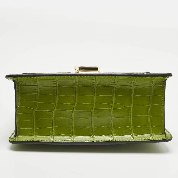 مملوكة مسبقًا Gucci Olive Alligator Mini Web Sylvie Top Handle Bag