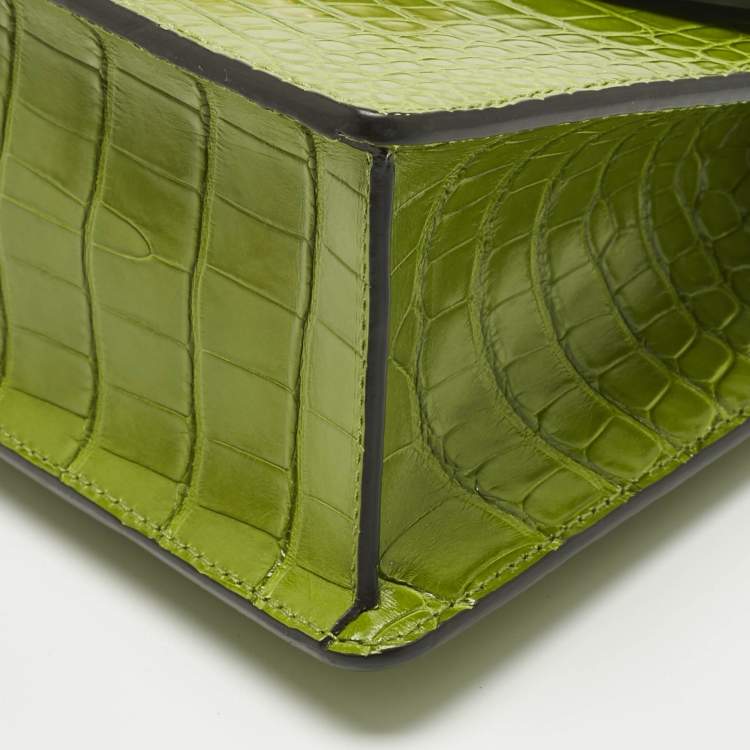 مملوكة مسبقًا Gucci Olive Alligator Mini Web Sylvie Top Handle Bag