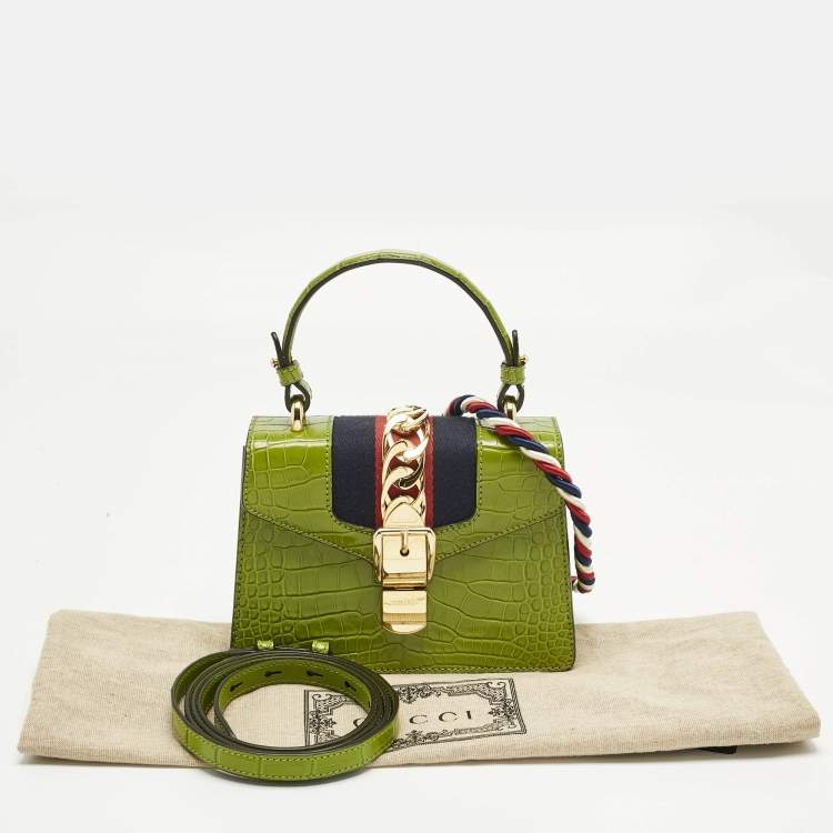 مملوكة مسبقًا Gucci Olive Alligator Mini Web Sylvie Top Handle Bag