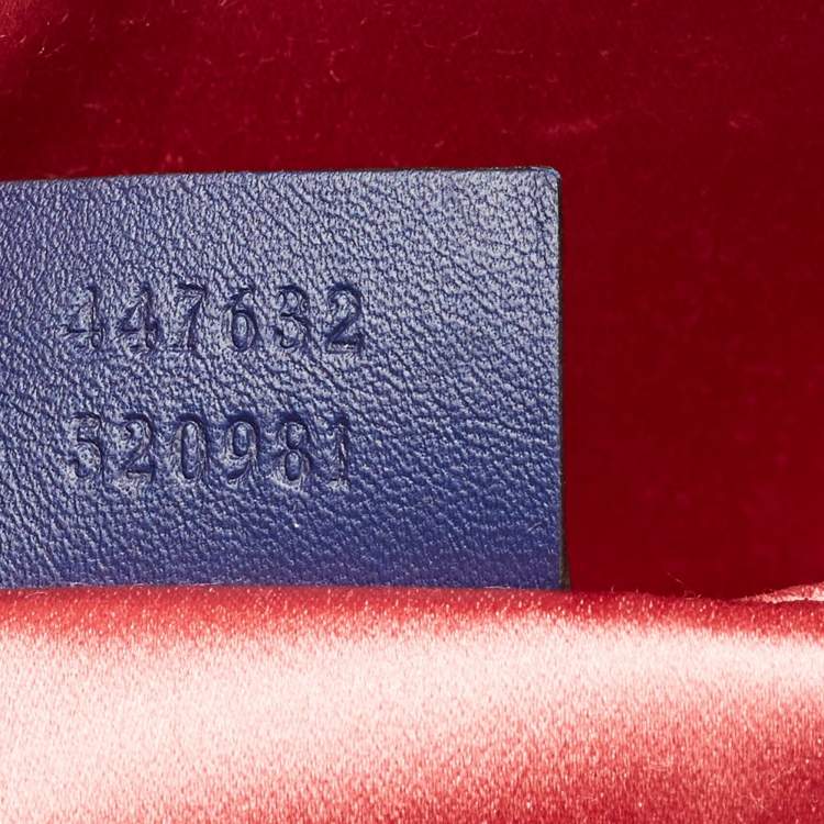 Pre Owned Gucci Blue Matelassé Velvet Small GG Marmont Camera Bag