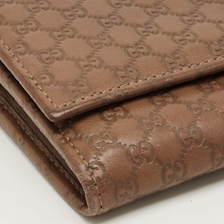 Pre Owned Gucci Brown Microguccissima Leather Nice Flap Continental Wallet