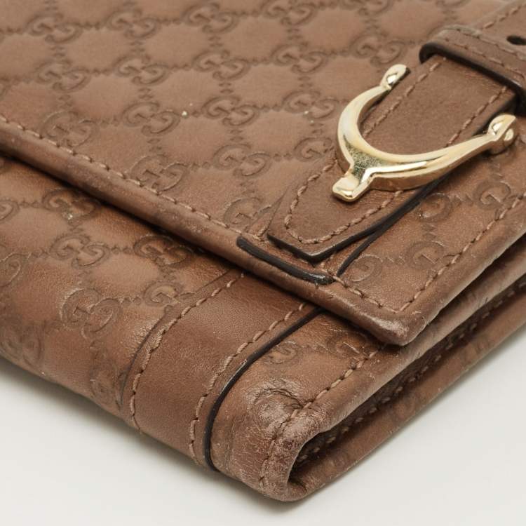 Pre Owned Gucci Brown Microguccissima Leather Nice Flap Continental Wallet