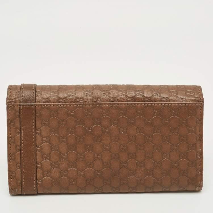 Pre Owned Gucci Brown Microguccissima Leather Nice Flap Continental Wallet