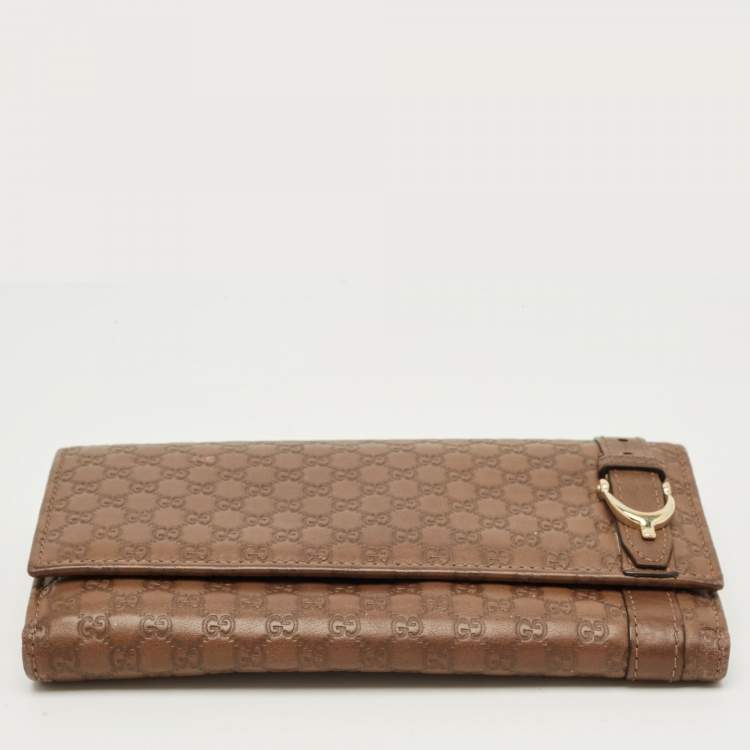 Pre Owned Gucci Brown Microguccissima Leather Nice Flap Continental Wallet