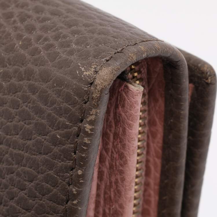 Pre Owned Gucci Taupe Leather Swing Continental Wallet