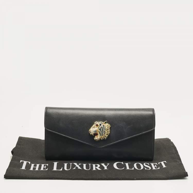 Pre Owned Gucci Black Leather Raja Broadway Clutch