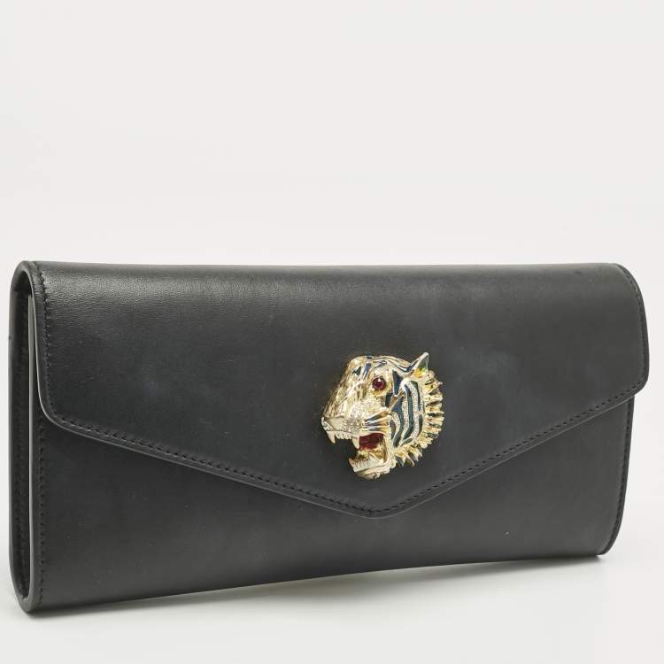 Pre Owned Gucci Black Leather Raja Broadway Clutch