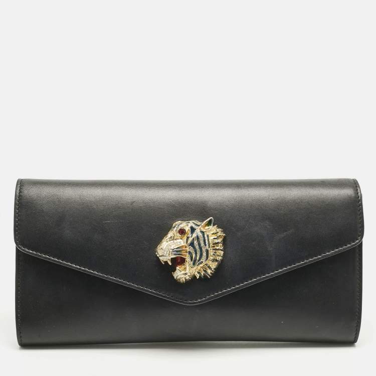 Pre Owned Gucci Black Leather Raja Broadway Clutch