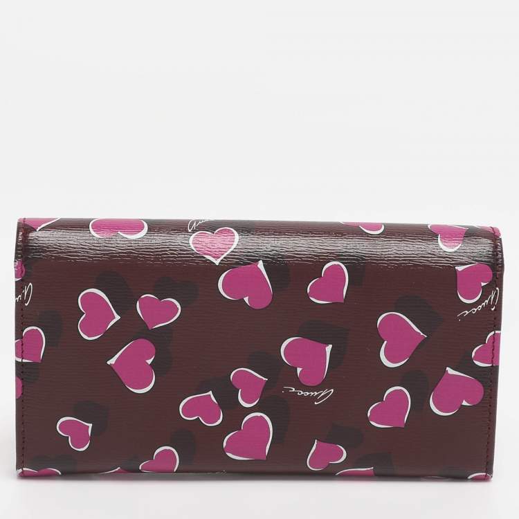 Pre Owned Gucci Multicolor Leather Heart Print Interlocking G Continental Wallet