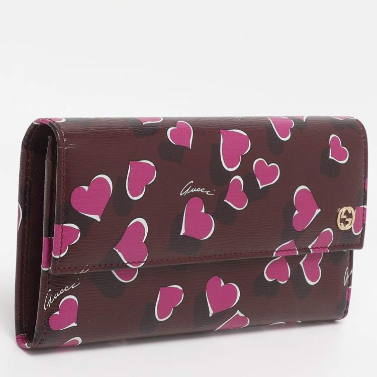 Pre Owned Gucci Multicolor Leather Heart Print Interlocking G Continental Wallet