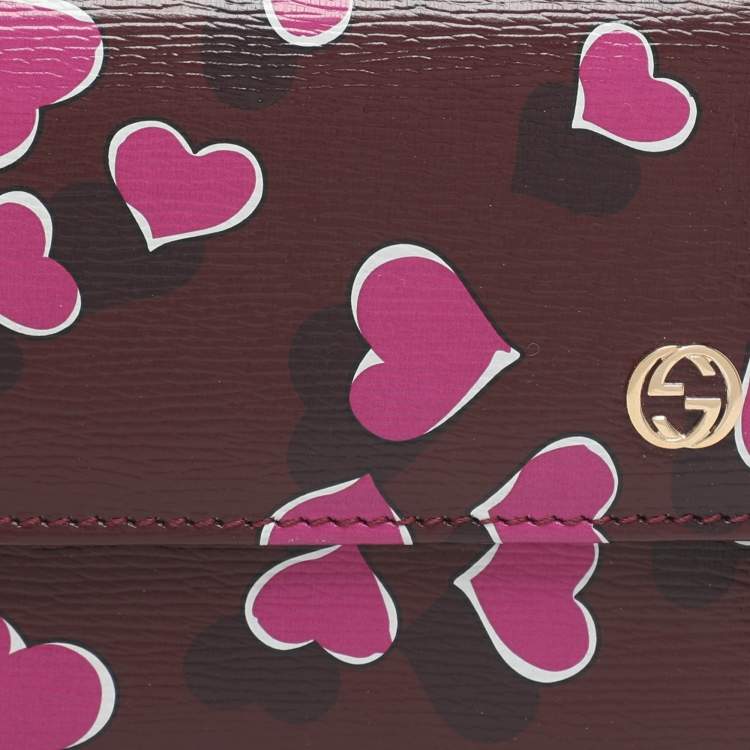 Pre Owned Gucci Multicolor Leather Heart Print Interlocking G Continental Wallet
