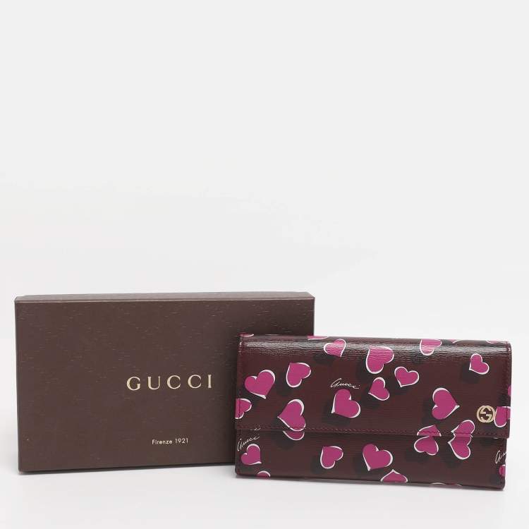 Pre Owned Gucci Multicolor Leather Heart Print Interlocking G Continental Wallet