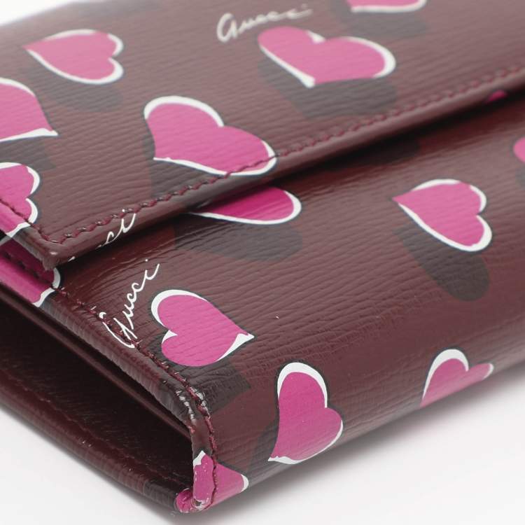Pre Owned Gucci Multicolor Leather Heart Print Interlocking G Continental Wallet
