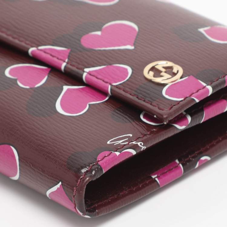 Pre Owned Gucci Multicolor Leather Heart Print Interlocking G Continental Wallet
