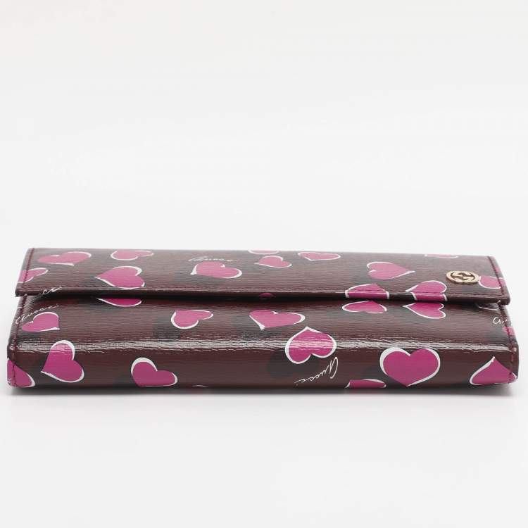 Pre Owned Gucci Multicolor Leather Heart Print Interlocking G Continental Wallet