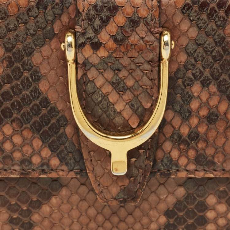 Pre Owned Gucci Beige Python Spur Flap Continental Wallet