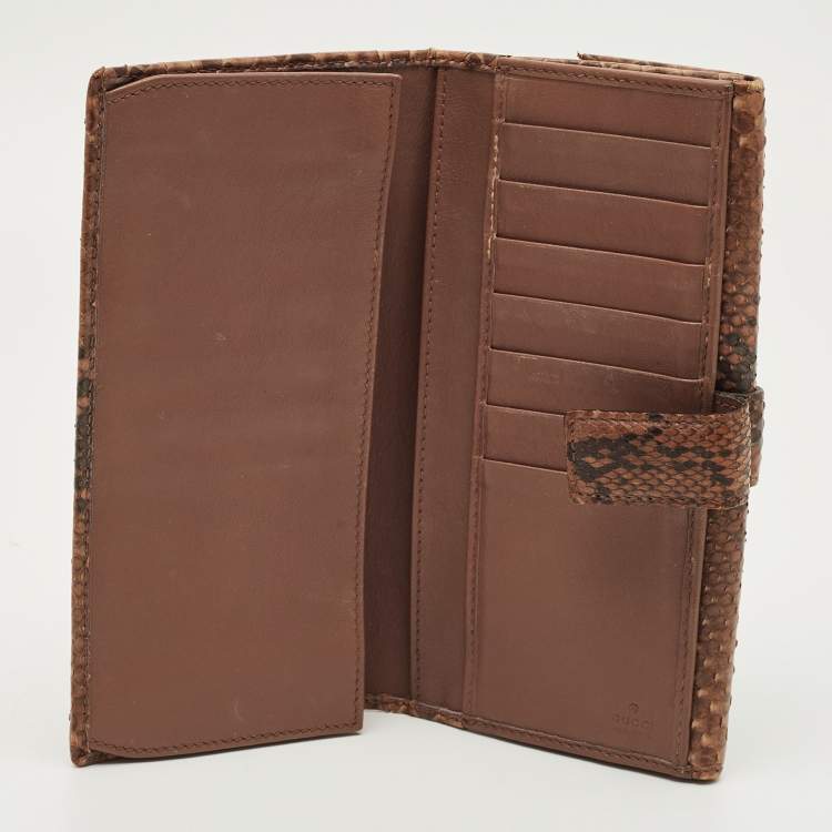 Pre Owned Gucci Beige Python Spur Flap Continental Wallet