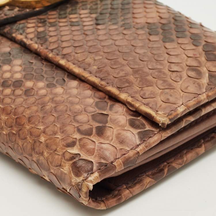 Pre Owned Gucci Beige Python Spur Flap Continental Wallet