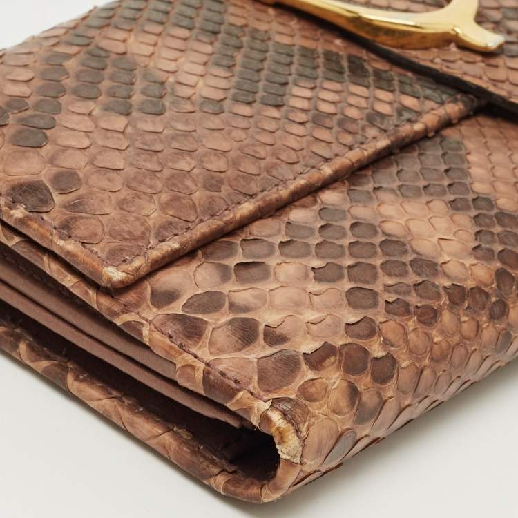 Pre Owned Gucci Beige Python Spur Flap Continental Wallet