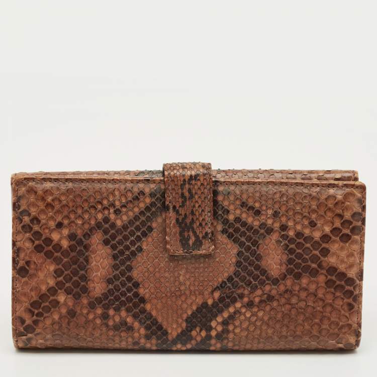 Pre Owned Gucci Beige Python Spur Flap Continental Wallet