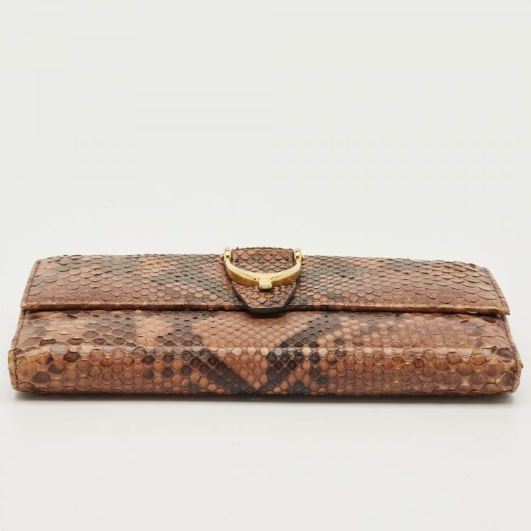 Pre Owned Gucci Beige Python Spur Flap Continental Wallet