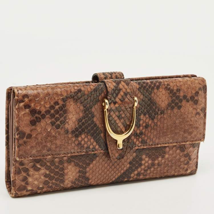 Pre Owned Gucci Beige Python Spur Flap Continental Wallet