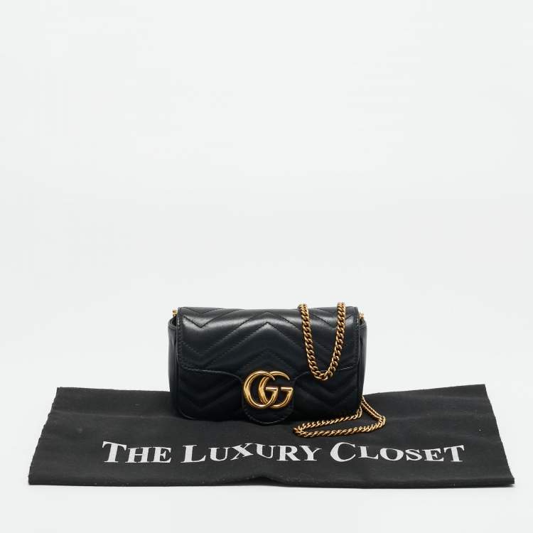 Pre Owned Gucci Black Matelassé Leather Super Mini GG Marmont Crossbody Bag