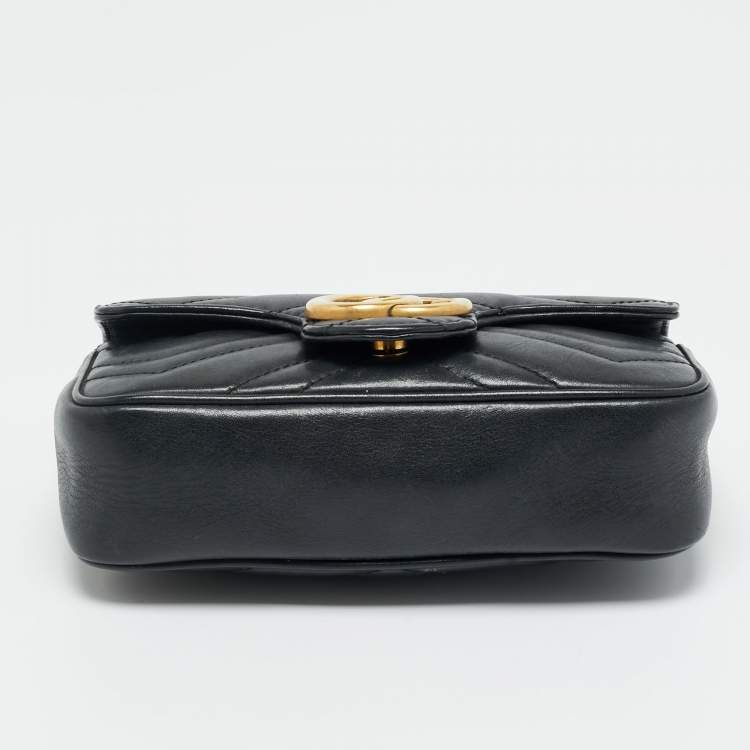 Pre Owned Gucci Black Matelassé Leather Super Mini GG Marmont Crossbody Bag