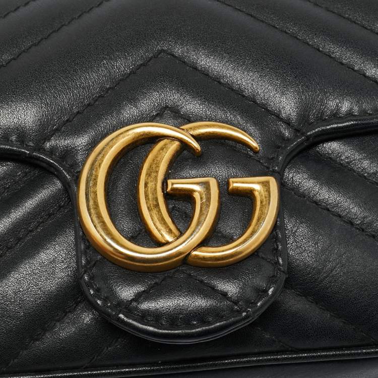 Pre Owned Gucci Black Matelassé Leather Super Mini GG Marmont Crossbody Bag