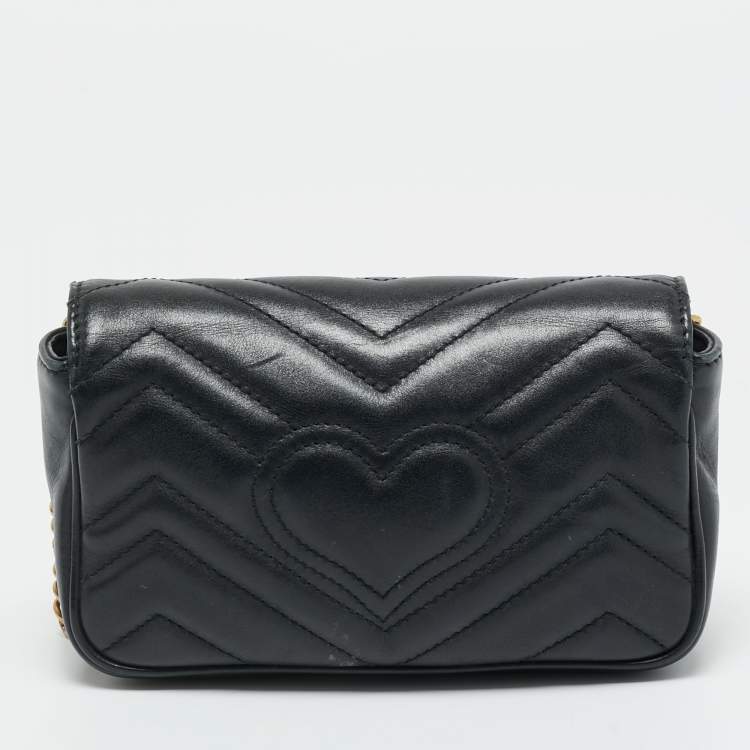 Pre Owned Gucci Black Matelassé Leather Super Mini GG Marmont Crossbody Bag