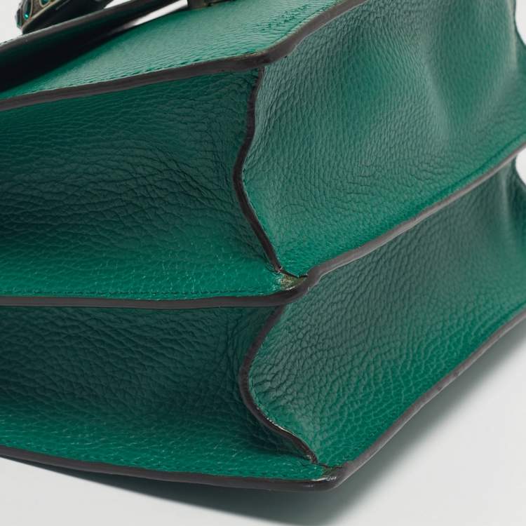 Pre Owned Gucci Green Leather Medium Dionysus Bamboo Top Handle Bag