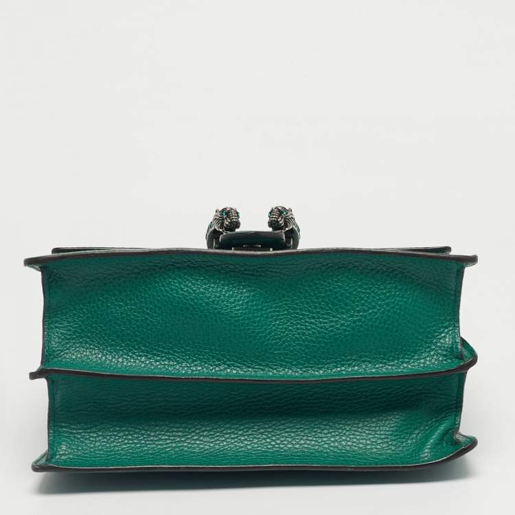 Pre Owned Gucci Green Leather Medium Dionysus Bamboo Top Handle Bag