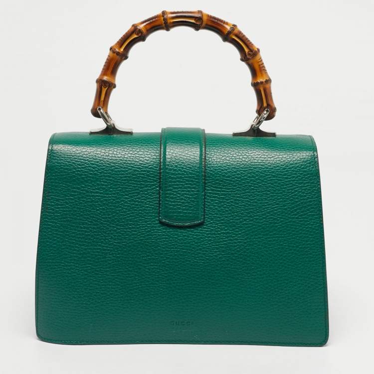Pre Owned Gucci Green Leather Medium Dionysus Bamboo Top Handle Bag