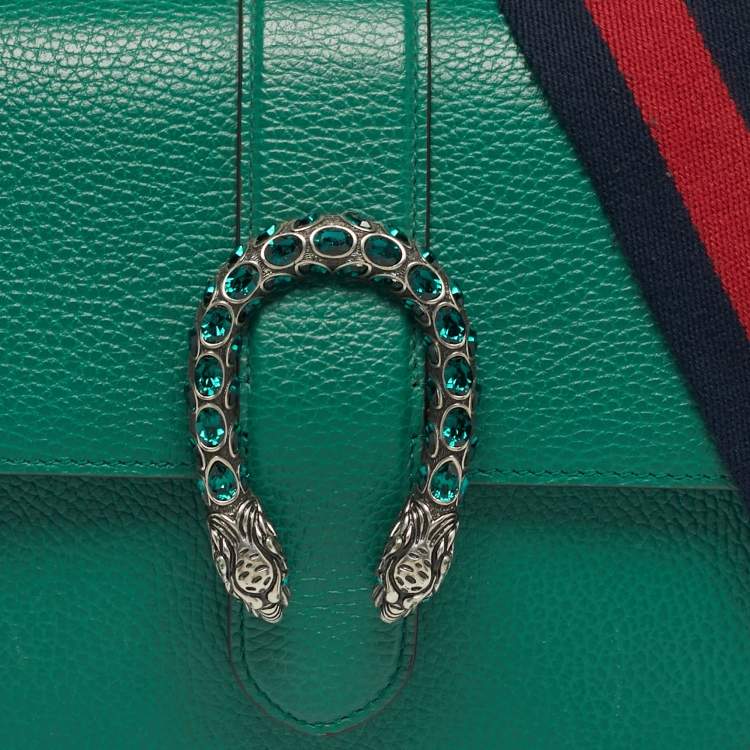 Pre Owned Gucci Green Leather Medium Dionysus Bamboo Top Handle Bag