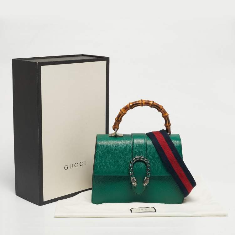 Pre Owned Gucci Green Leather Medium Dionysus Bamboo Top Handle Bag