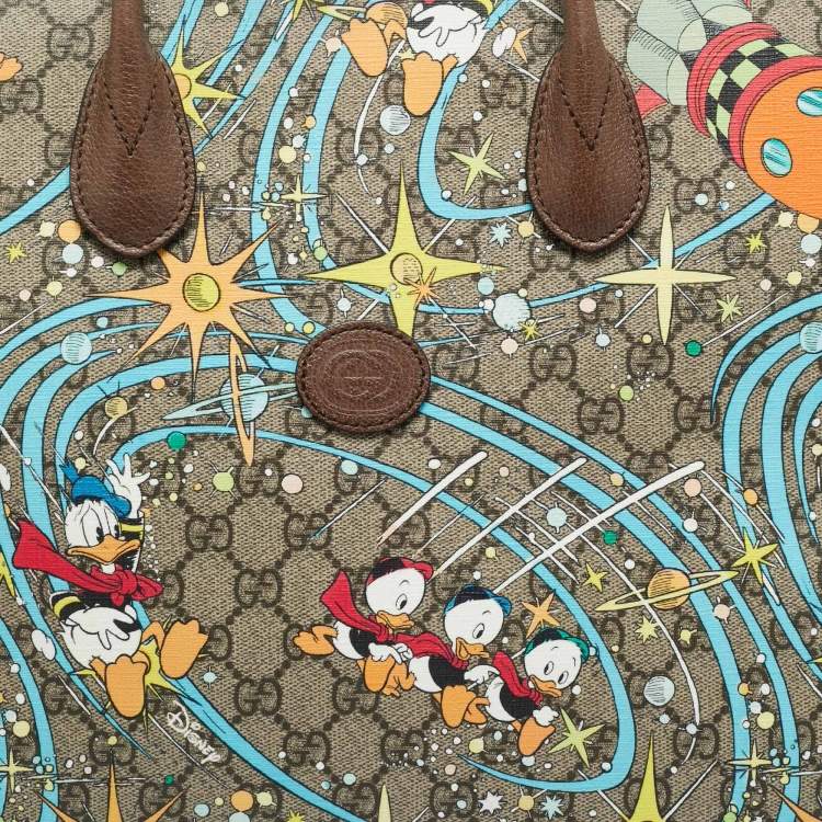 Pre Owned Gucci x Disney Multicolor Donald Duck GG Supreme Canvas and Leather Interlocking G Shopping Tote