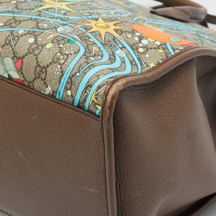 Pre Owned Gucci x Disney Multicolor Donald Duck GG Supreme Canvas and Leather Interlocking G Shopping Tote