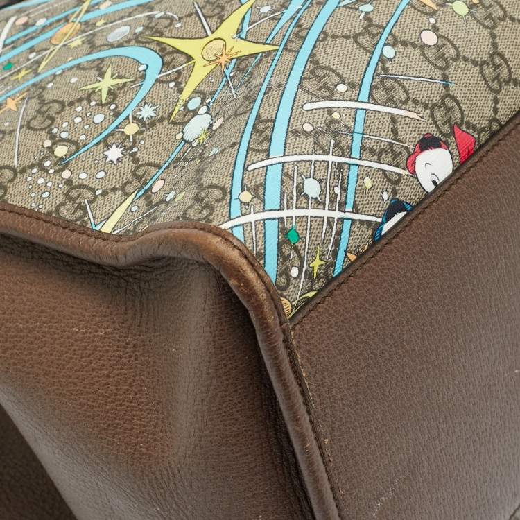 Pre Owned Gucci x Disney Multicolor Donald Duck GG Supreme Canvas and Leather Interlocking G Shopping Tote
