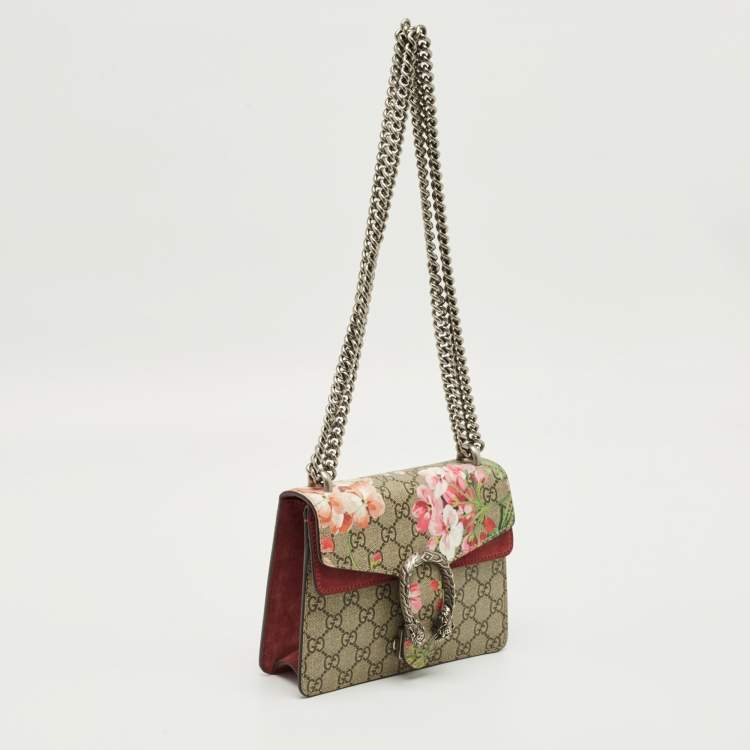 Pre Owned Gucci Old Rose/Beige GG Supreme Canvas Mini Blooms Dionysus Shoulder Bag