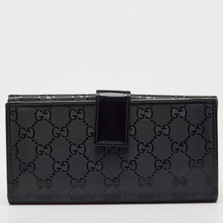 Pre Owned Gucci Black GG Imprime Canvas and Leather Bifold Long Wallet