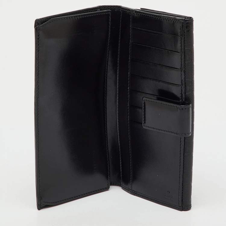 Pre Owned Gucci Black GG Imprime Canvas and Leather Bifold Long Wallet