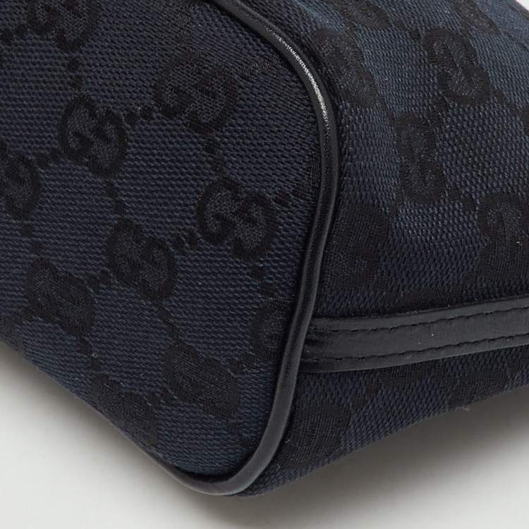 Pre Owned Gucci Navy Blue/Black GG Canvas and Leather Boat Pochette Bag