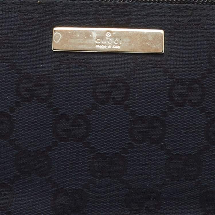 Pre Owned Gucci Navy Blue/Black GG Canvas and Leather Boat Pochette Bag