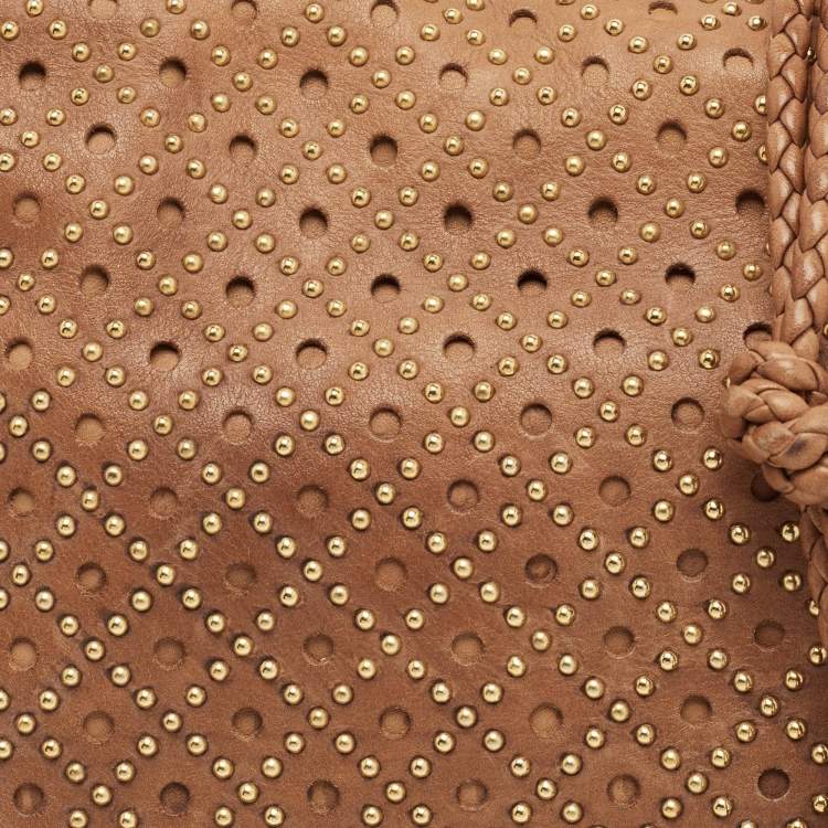 Pre Owned Gucci Brown Perforated Leather Malika Studded Clutch