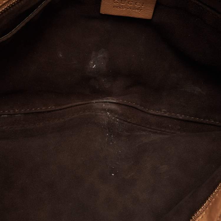 Pre Owned Gucci Brown Perforated Leather Malika Studded Clutch