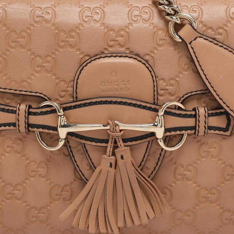 Pre Owned Gucci Beige Guccissima Leather Medium Emily Chain Shoulder Bag
