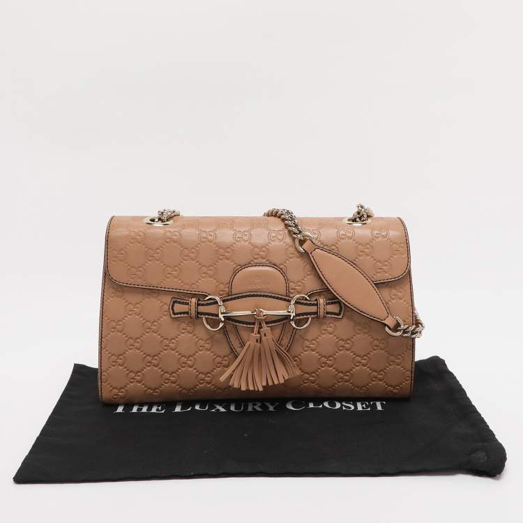 Pre Owned Gucci Beige Guccissima Leather Medium Emily Chain Shoulder Bag