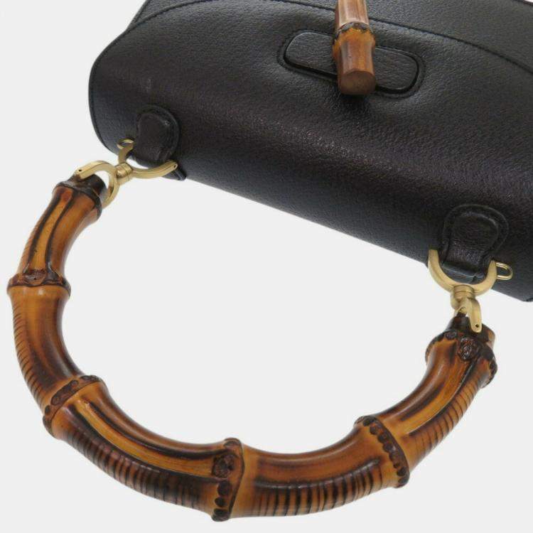 Pre Owned Gucci Bamboo Leather Black Handbag