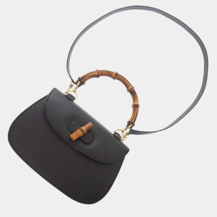 Pre Owned Gucci Bamboo Leather Black Handbag