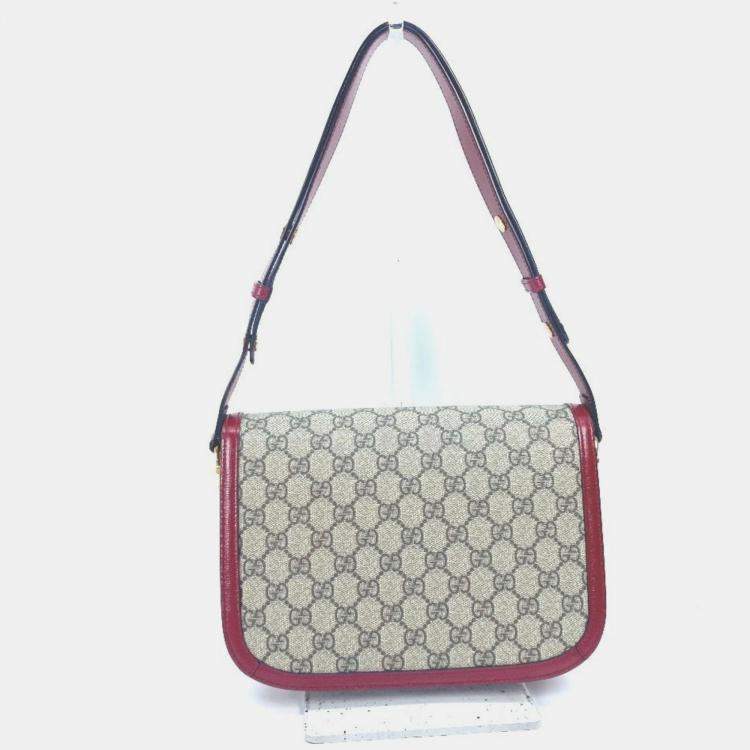 Pre Owned Gucci Gg Supreme Horsebit 1955 Shoulder Bag Beige Canvas/Leather